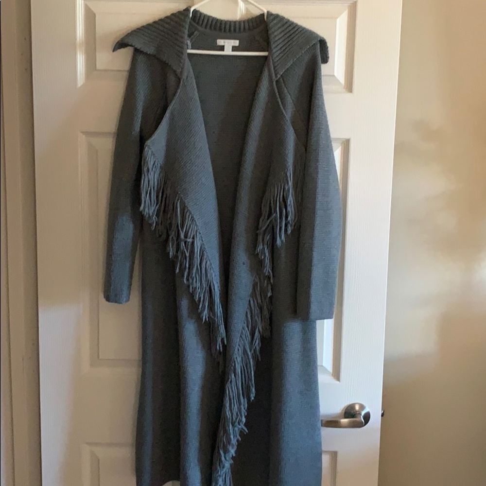 Grey fringe long coat